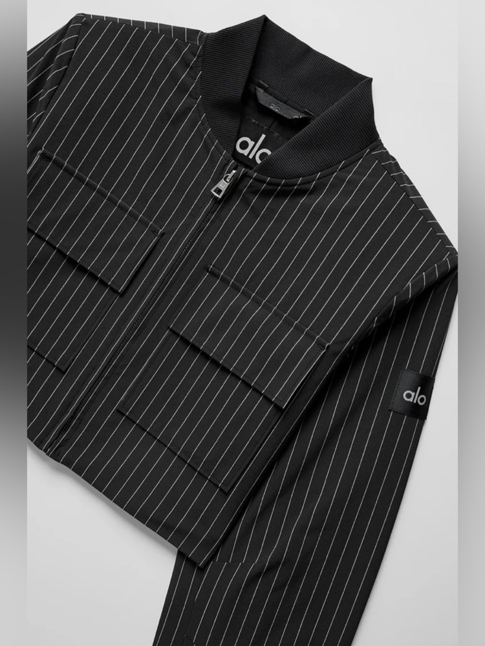 Alo Cropped Pinstripe Main Character Full Zip Jacket